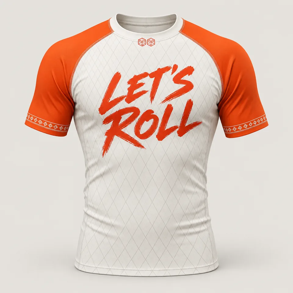 Rashguard Brush in Orange und Weiß, Vorderseite (Beispielbild)